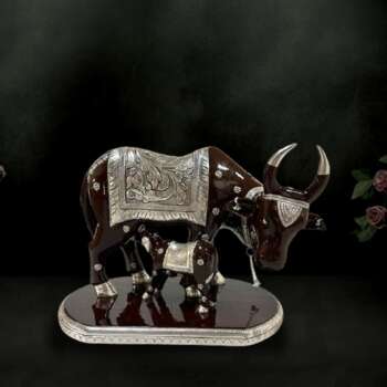 Antique Silver Wooden Kamadhenu Cow | Eternal Handicrafts