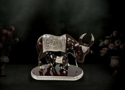 Antique Silver Wooden Kamadhenu Cow | Eternal Handicrafts