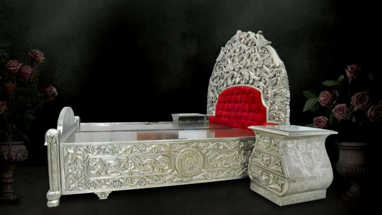 Wood Fine Carved German Silver Bed | Eternal Handicrafts
