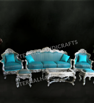 Silver Sofa with Turquoise Coloured Cushion | Eternal Handicrafts