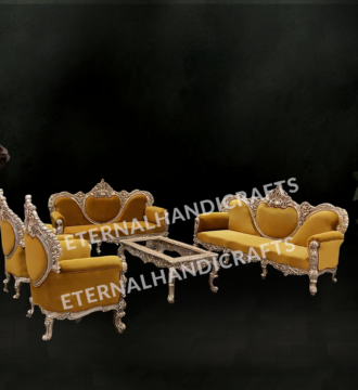 Silver Family Sofa with Yellow Coloured Cushion | Eternal Handicrafts