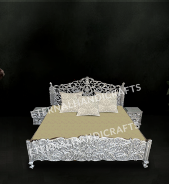 Royal Silver Bed with Side Tables | Eternal Handicrafts