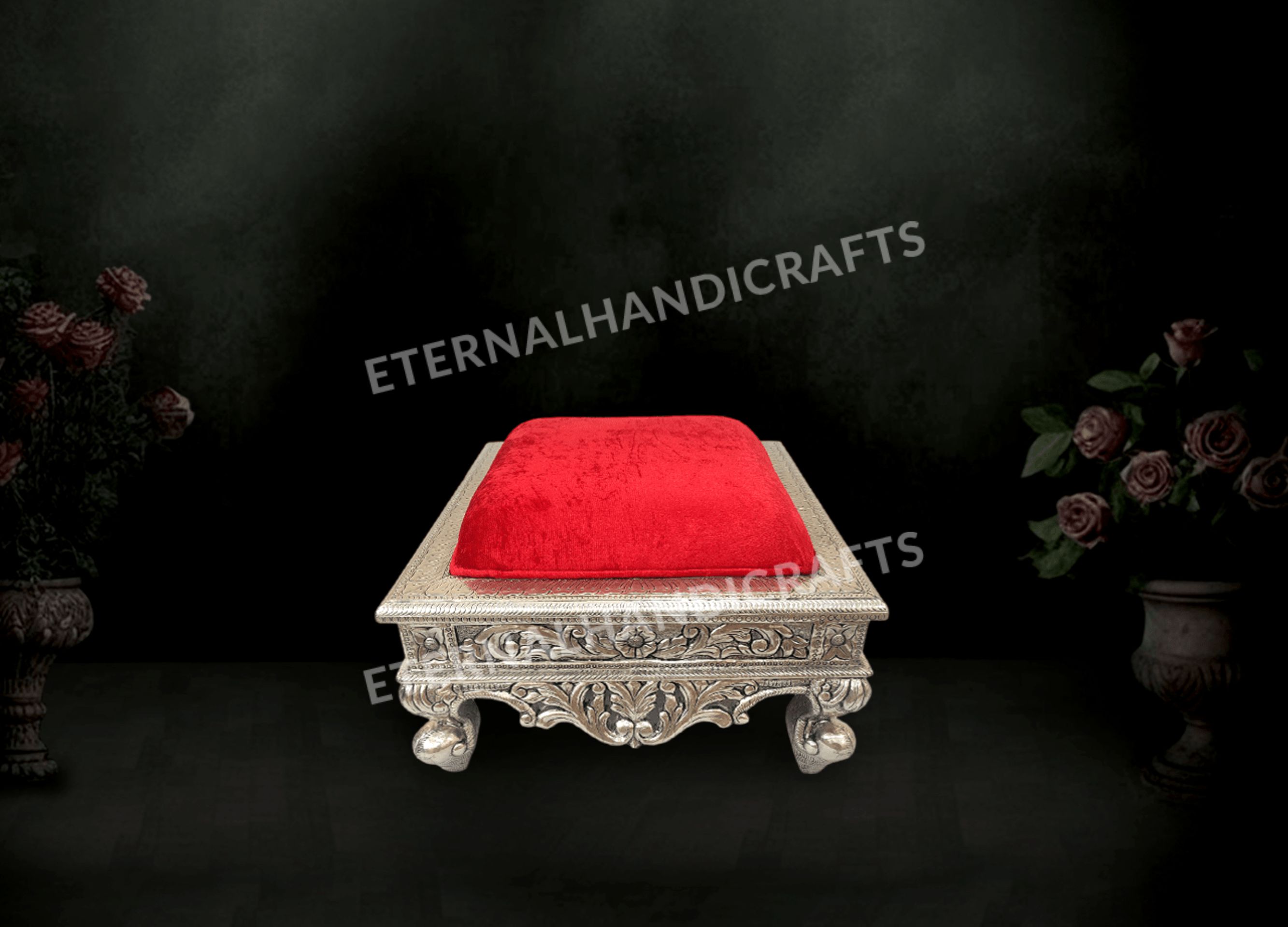 Carved Legs Silver Pooja Chaurang