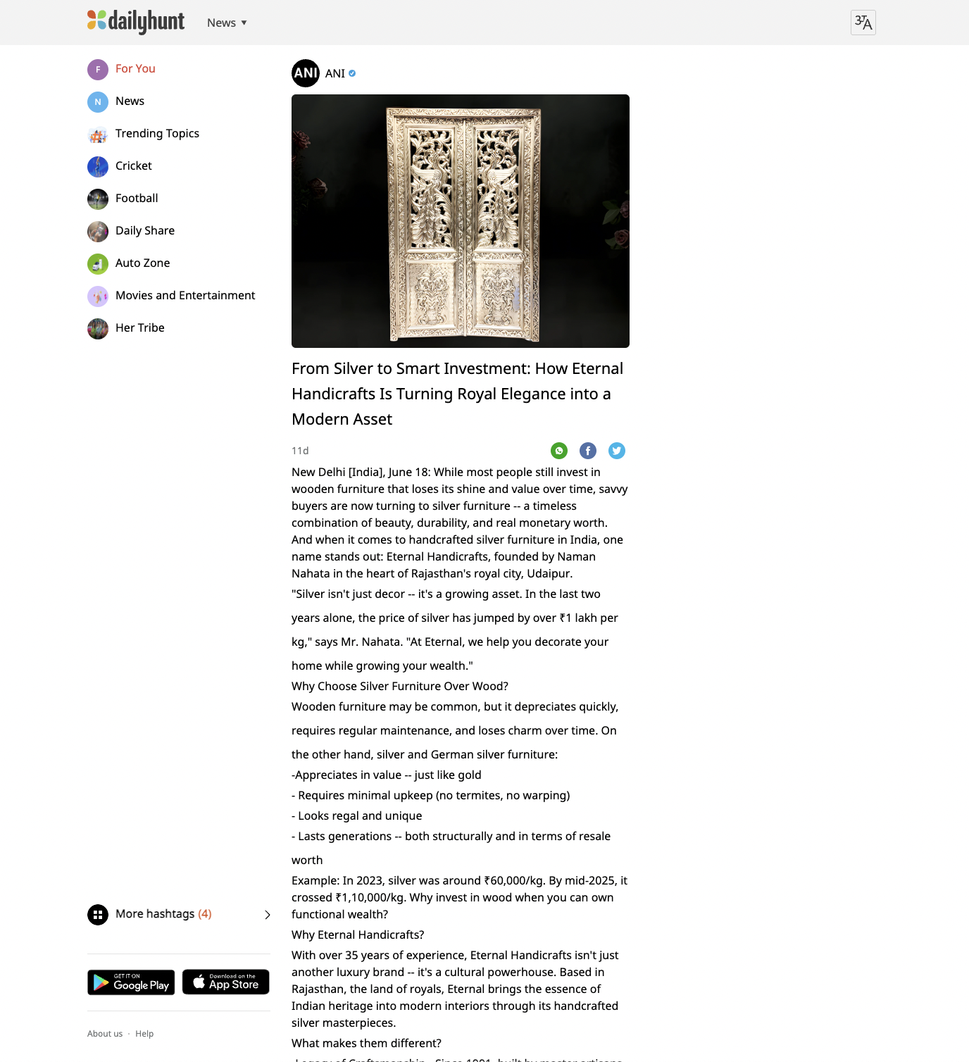Article publish News | Eternal Handicrafts