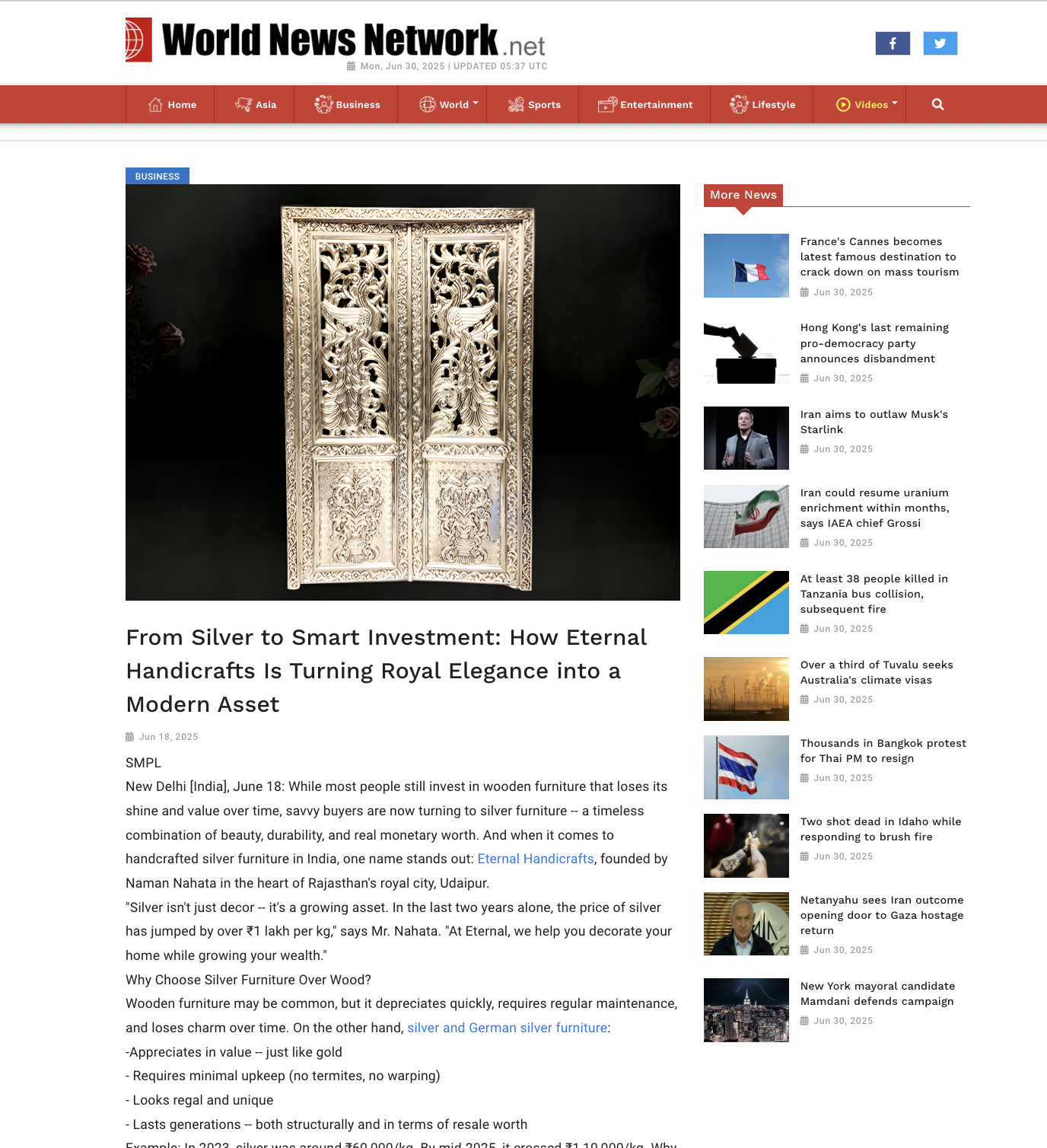 Article publish News | Eternal Handicrafts