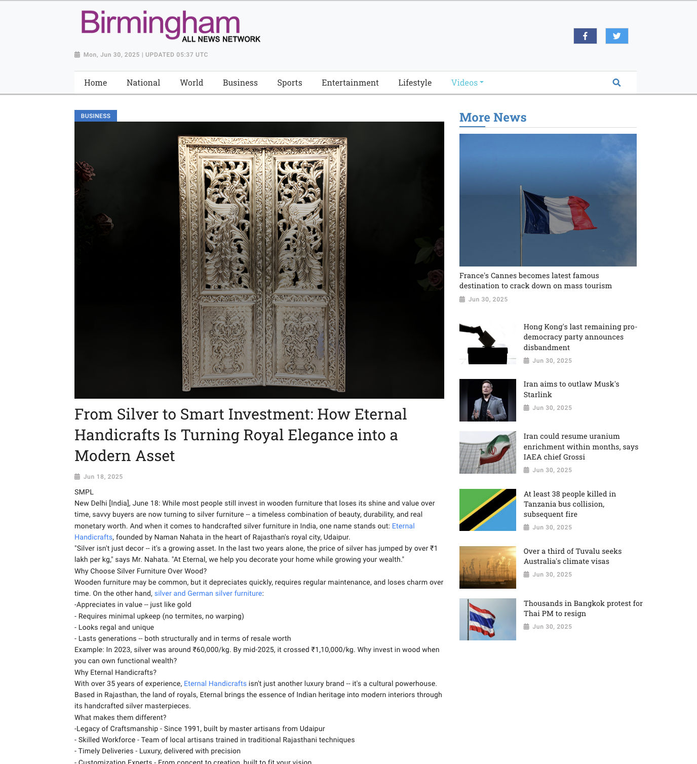 Article publish News | Eternal Handicrafts