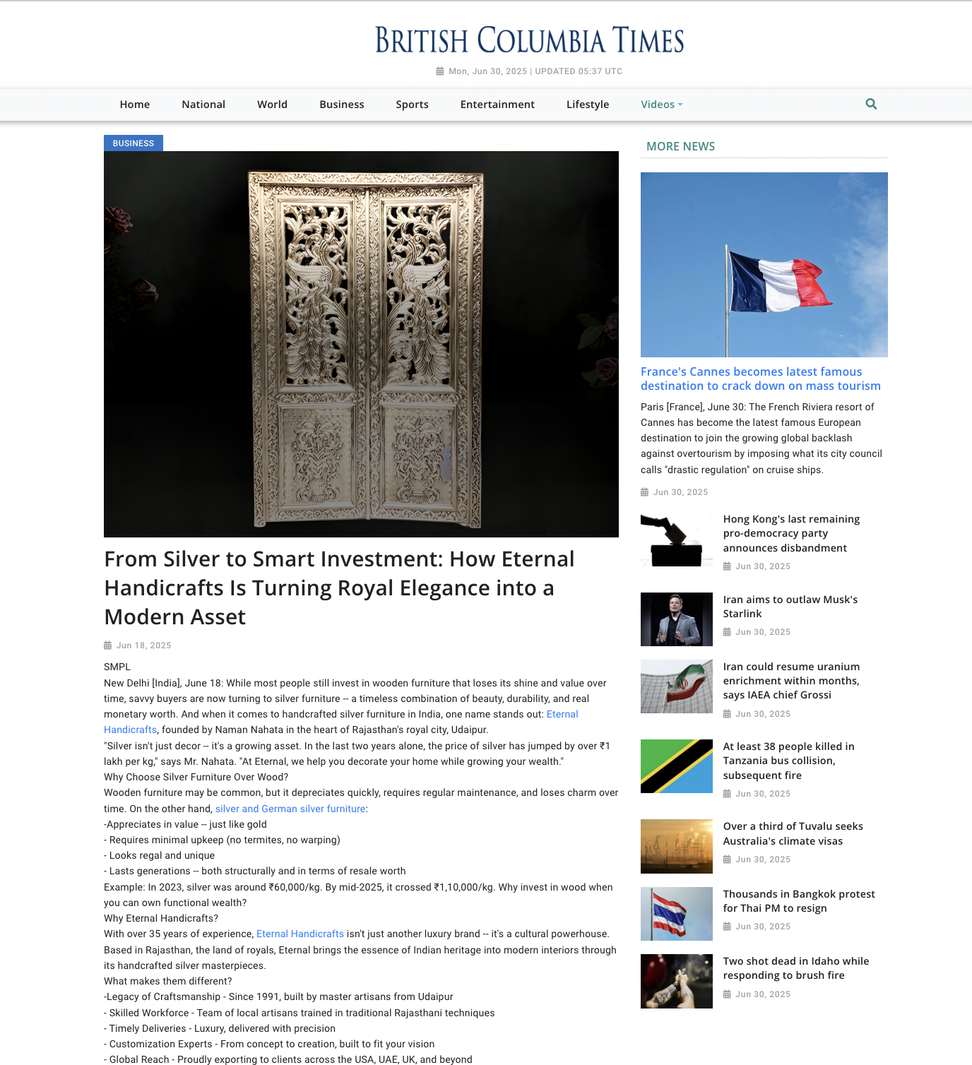 Article publish News | Eternal Handicrafts