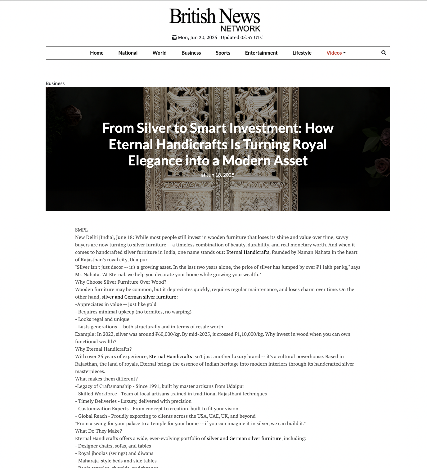 Article publish News | Eternal Handicrafts