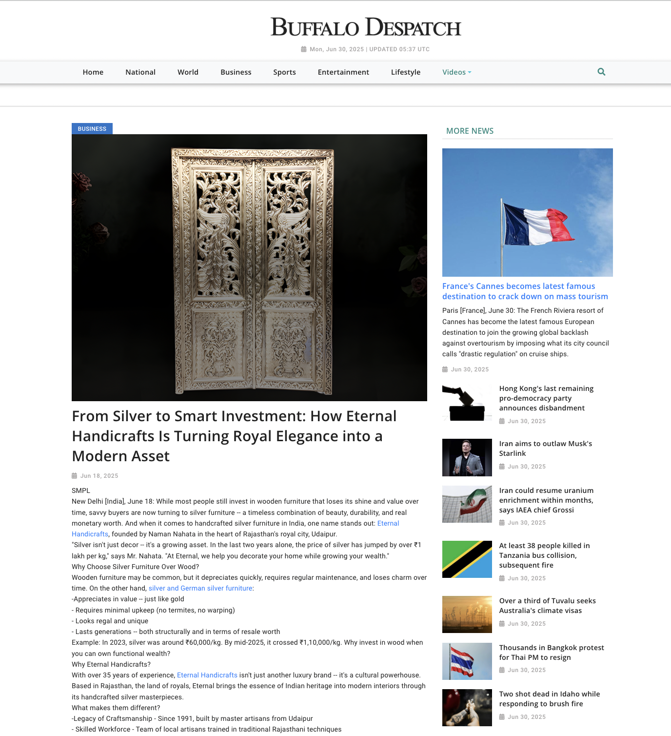 Article publish News | Eternal Handicrafts