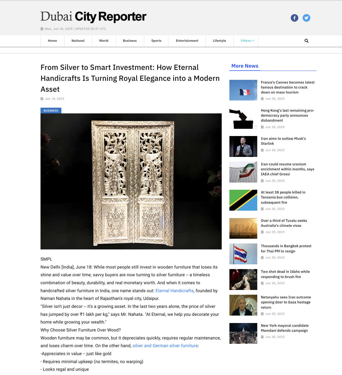 Article publish News | Eternal Handicrafts