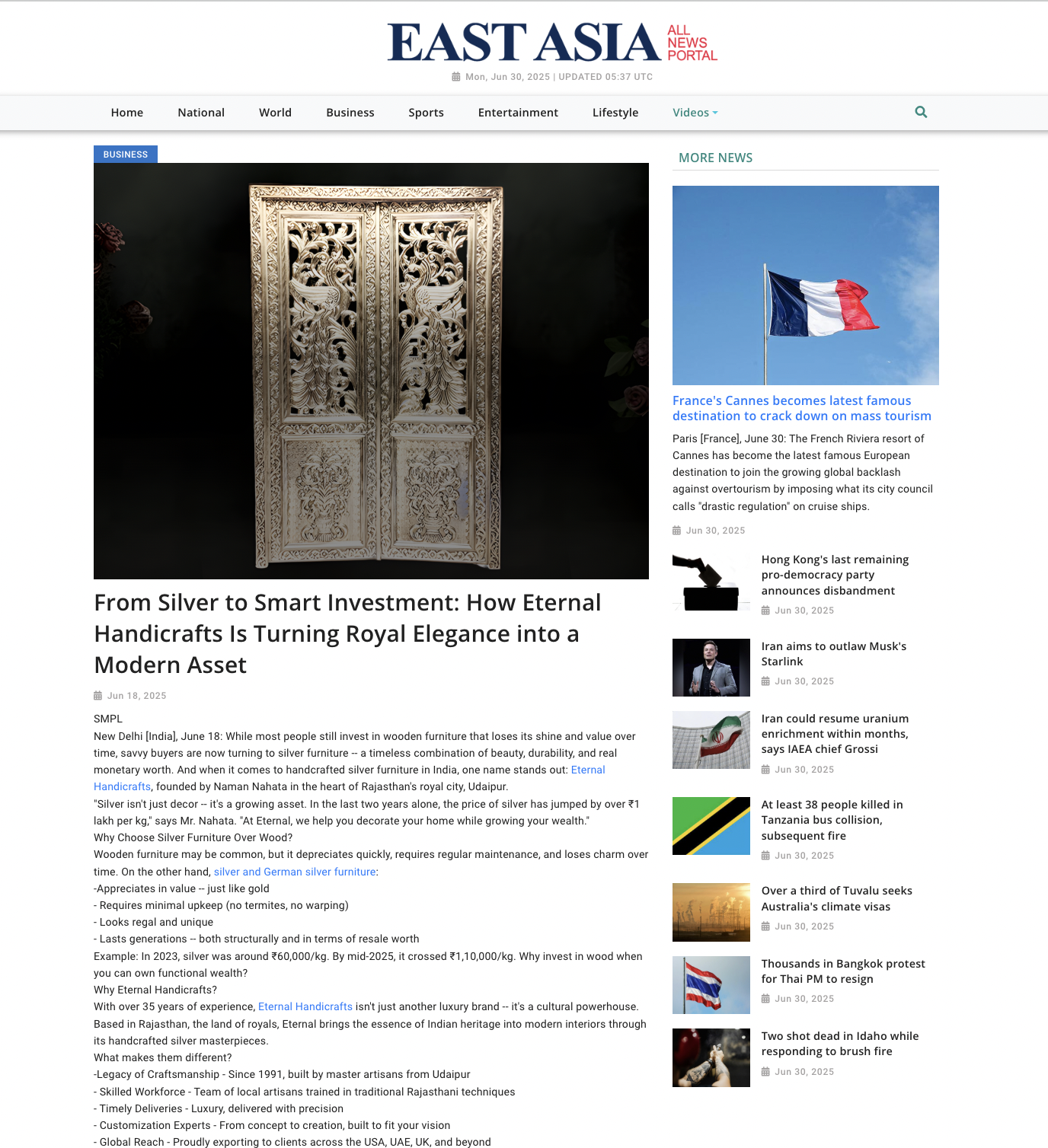 Article publish News | Eternal Handicrafts