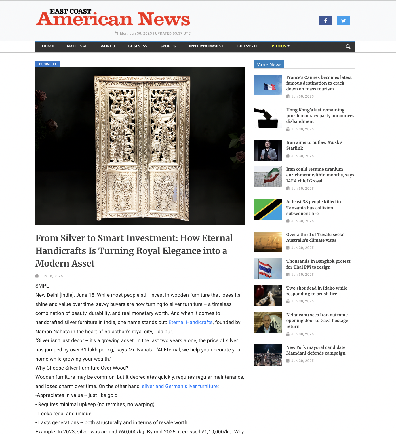 Article publish News | Eternal Handicrafts