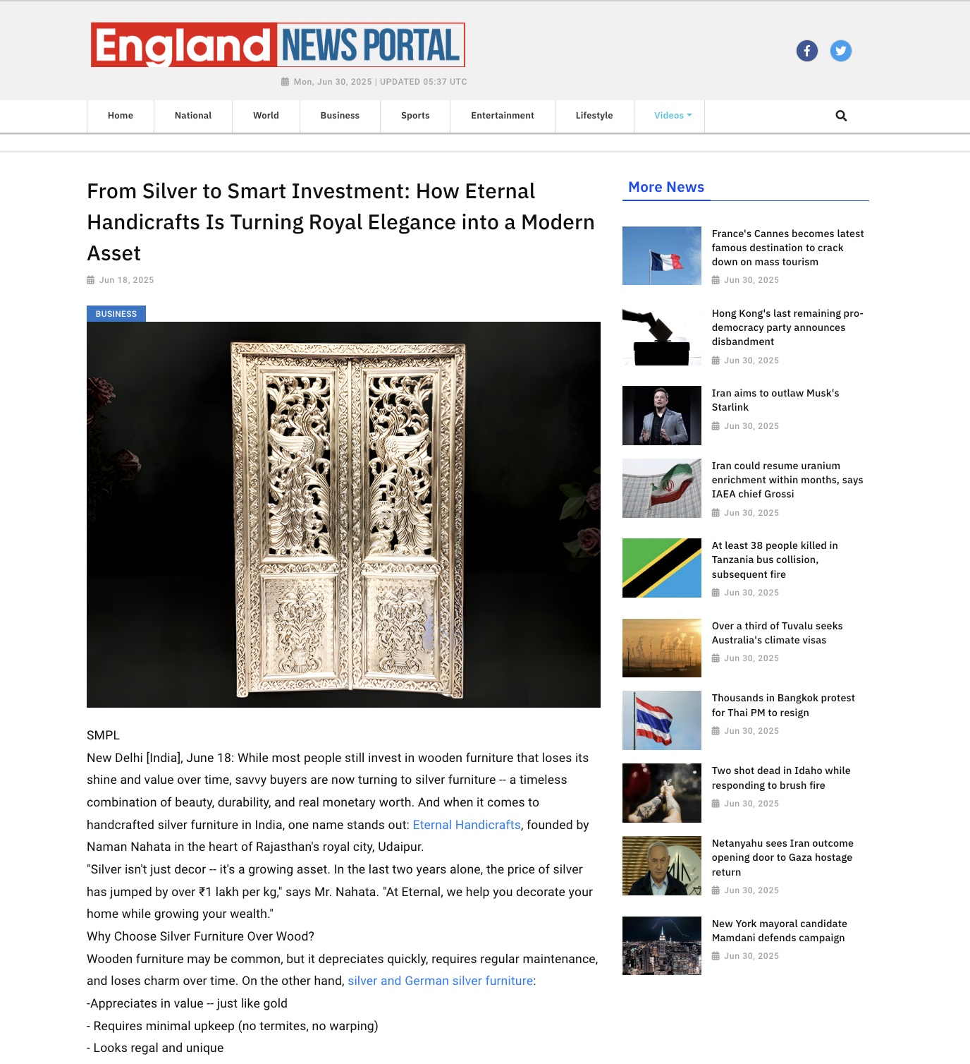 Article publish News | Eternal Handicrafts