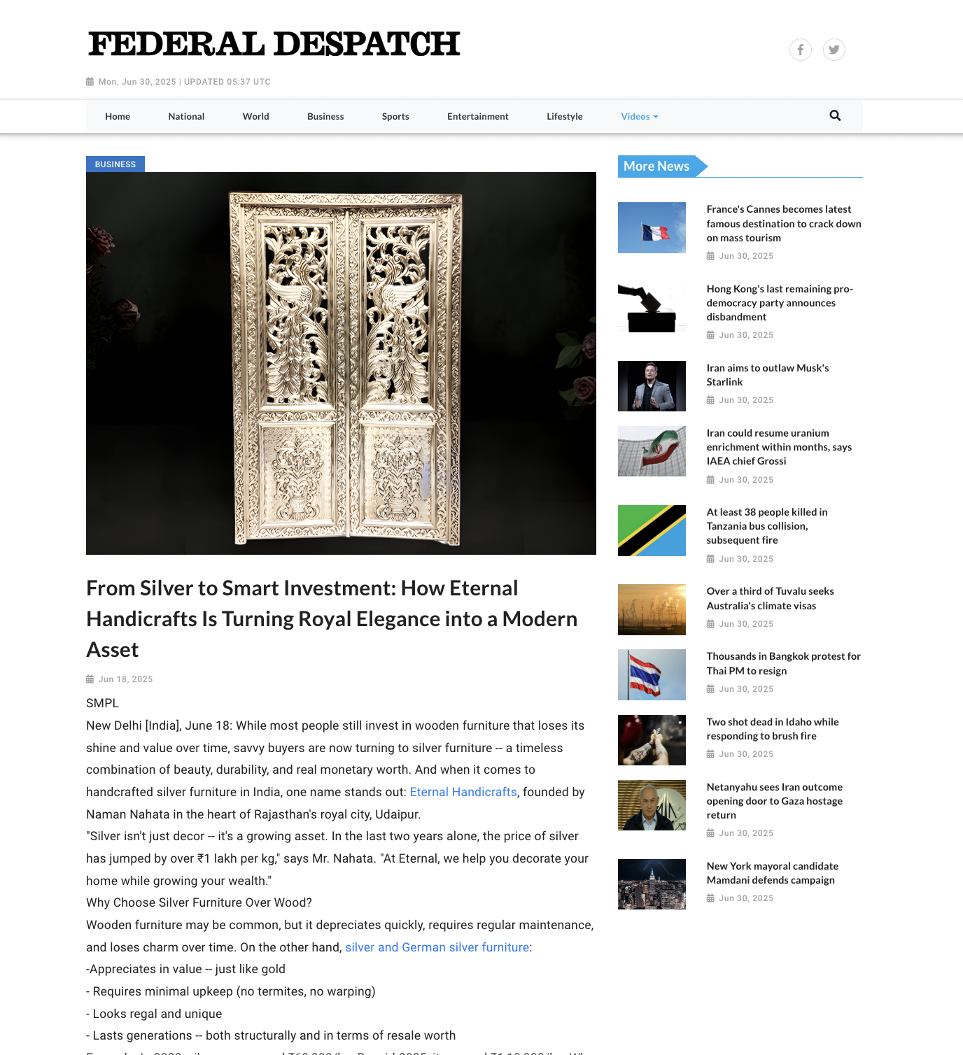 Article publish News | Eternal Handicrafts