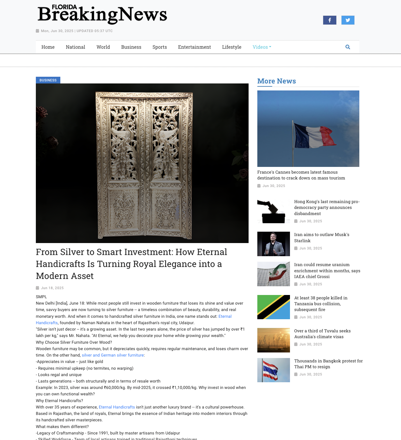 Article publish News | Eternal Handicrafts