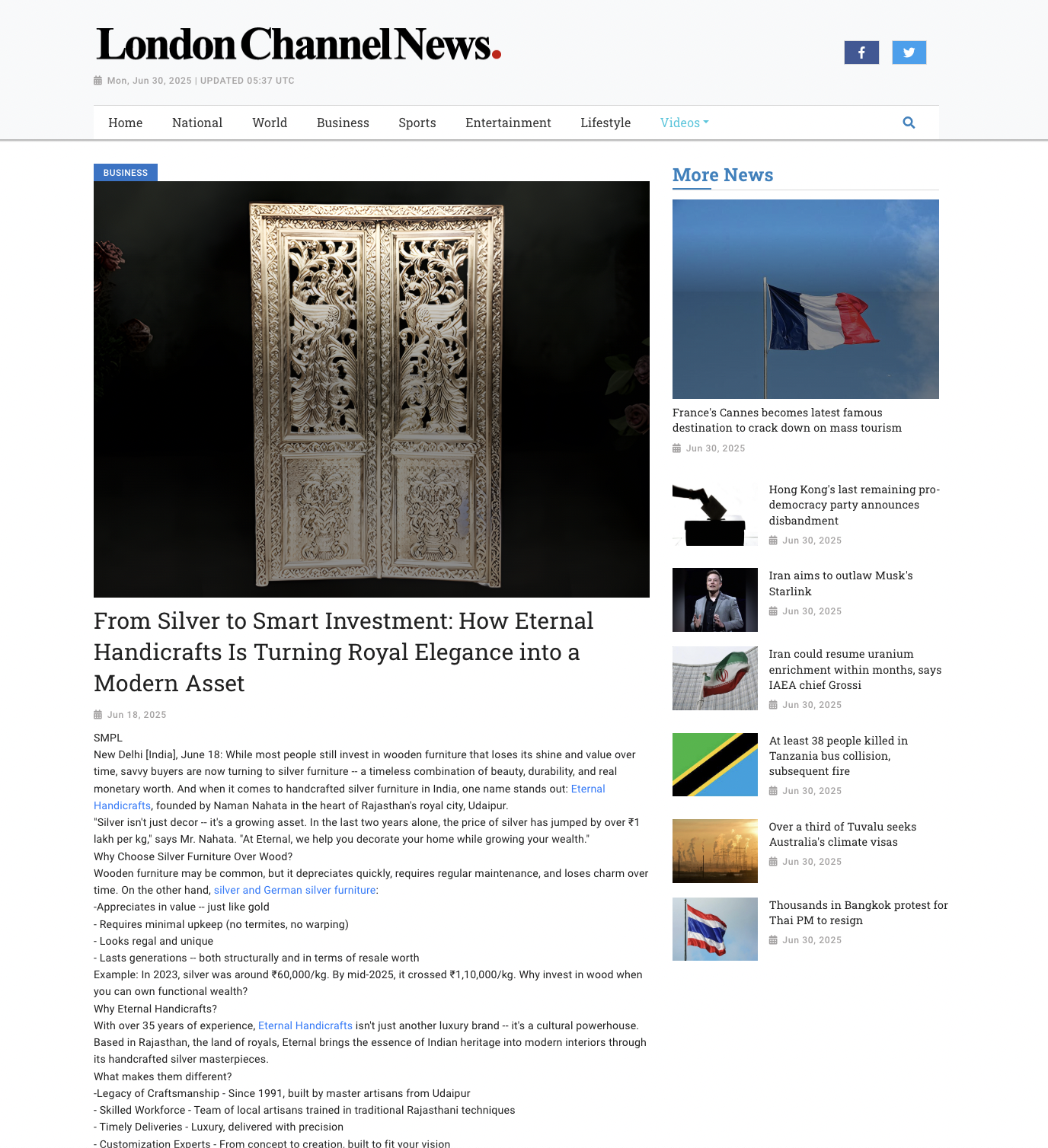 Article publish News | Eternal Handicrafts