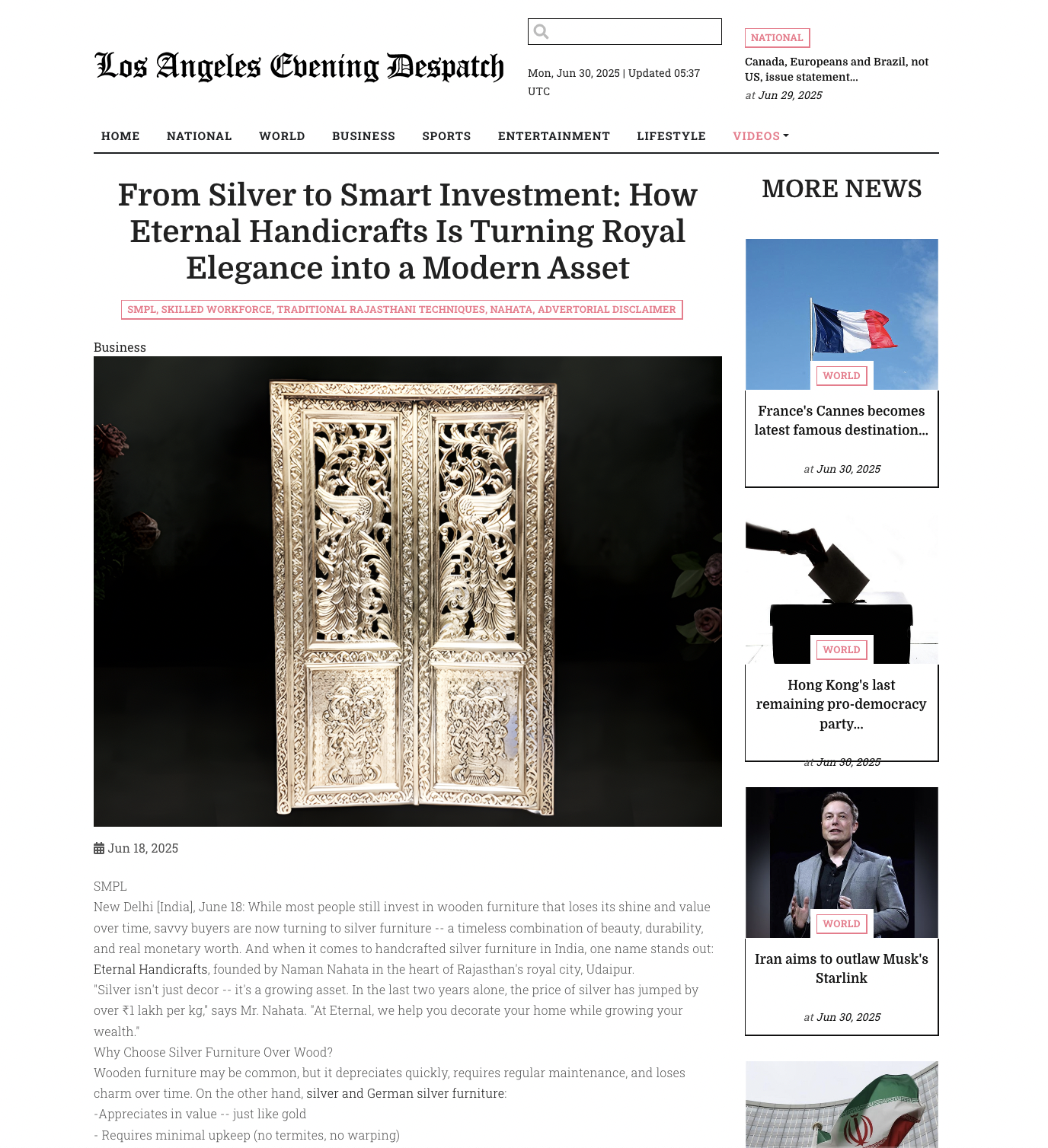 Article publish News | Eternal Handicrafts