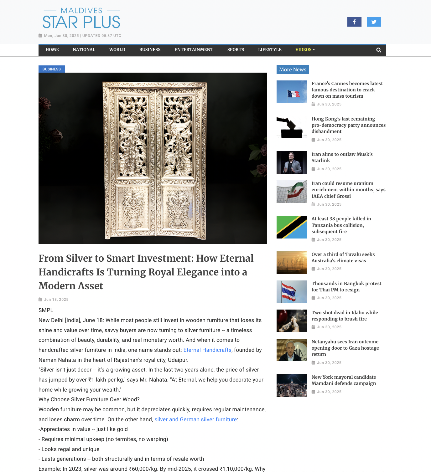 Article publish News | Eternal Handicrafts