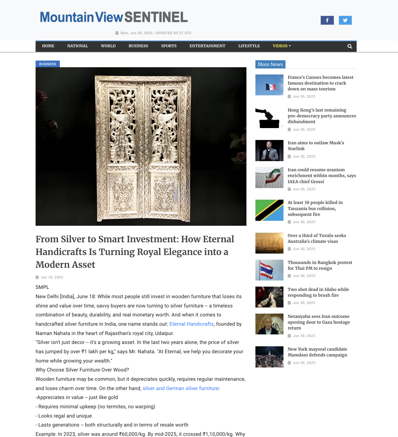 Article publish News | Eternal Handicrafts