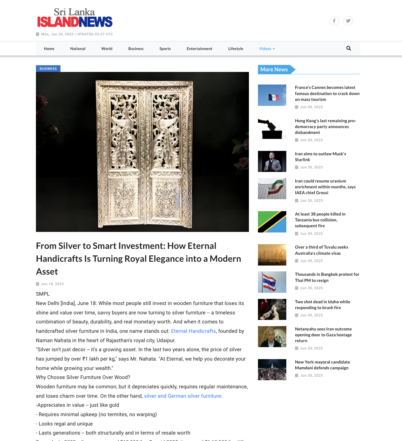 Article publish News | Eternal Handicrafts