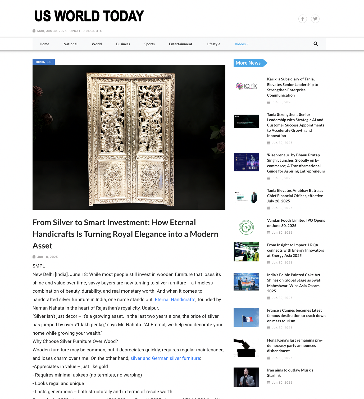 Article publish News | Eternal Handicrafts