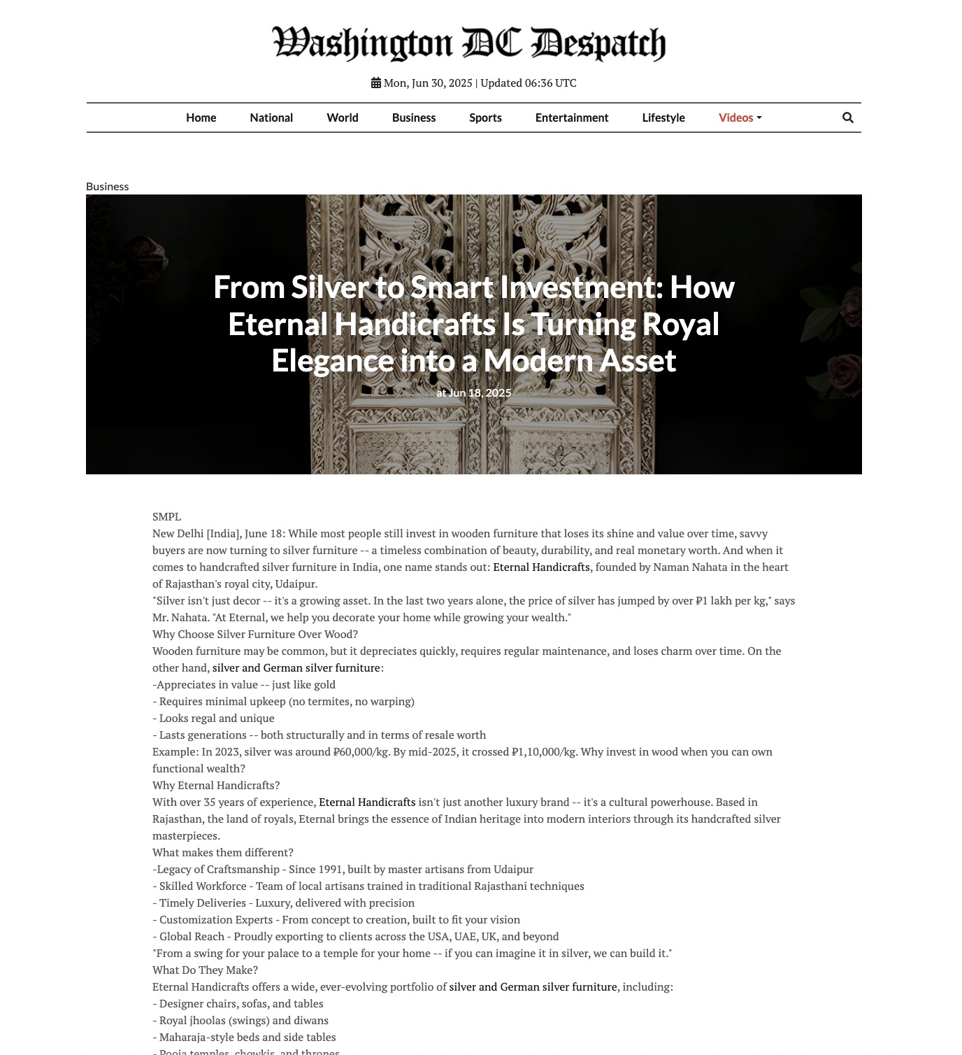 Article publish News | Eternal Handicrafts