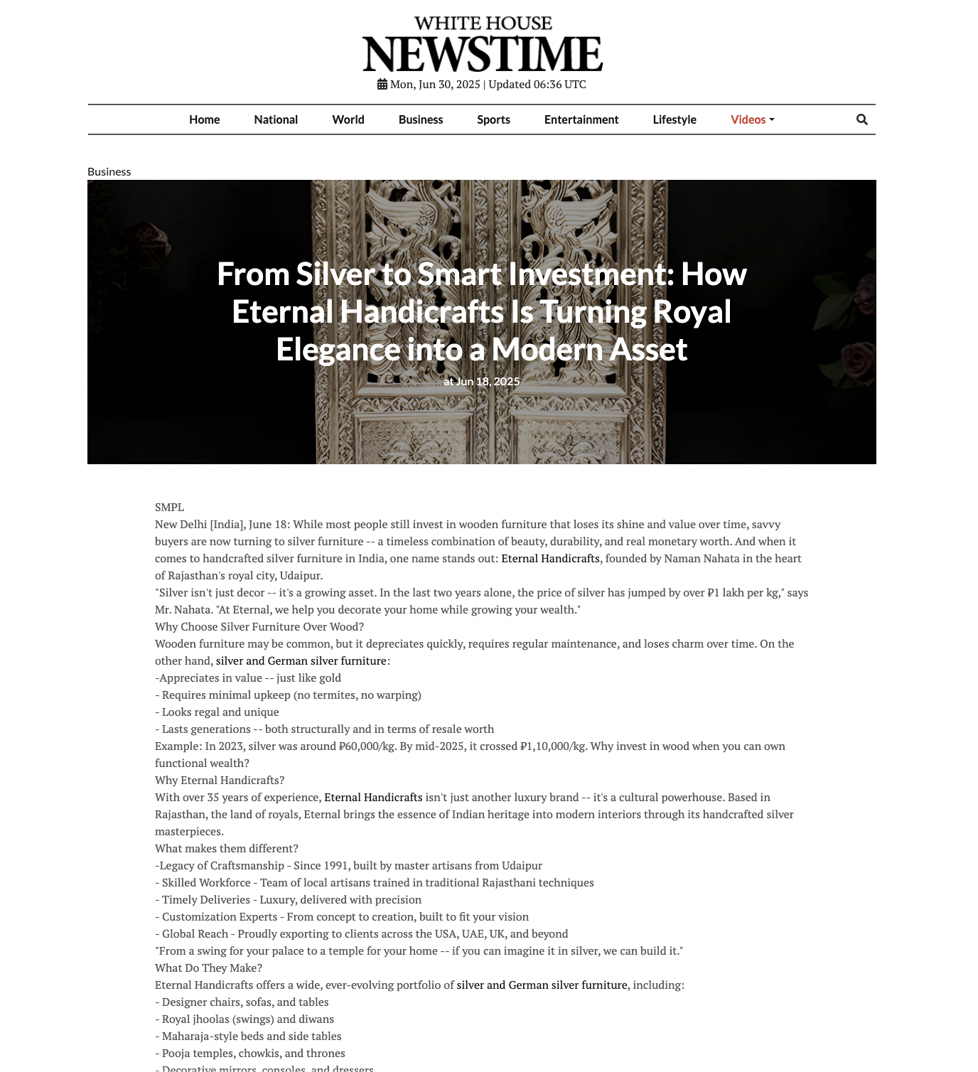 Article publish News | Eternal Handicrafts