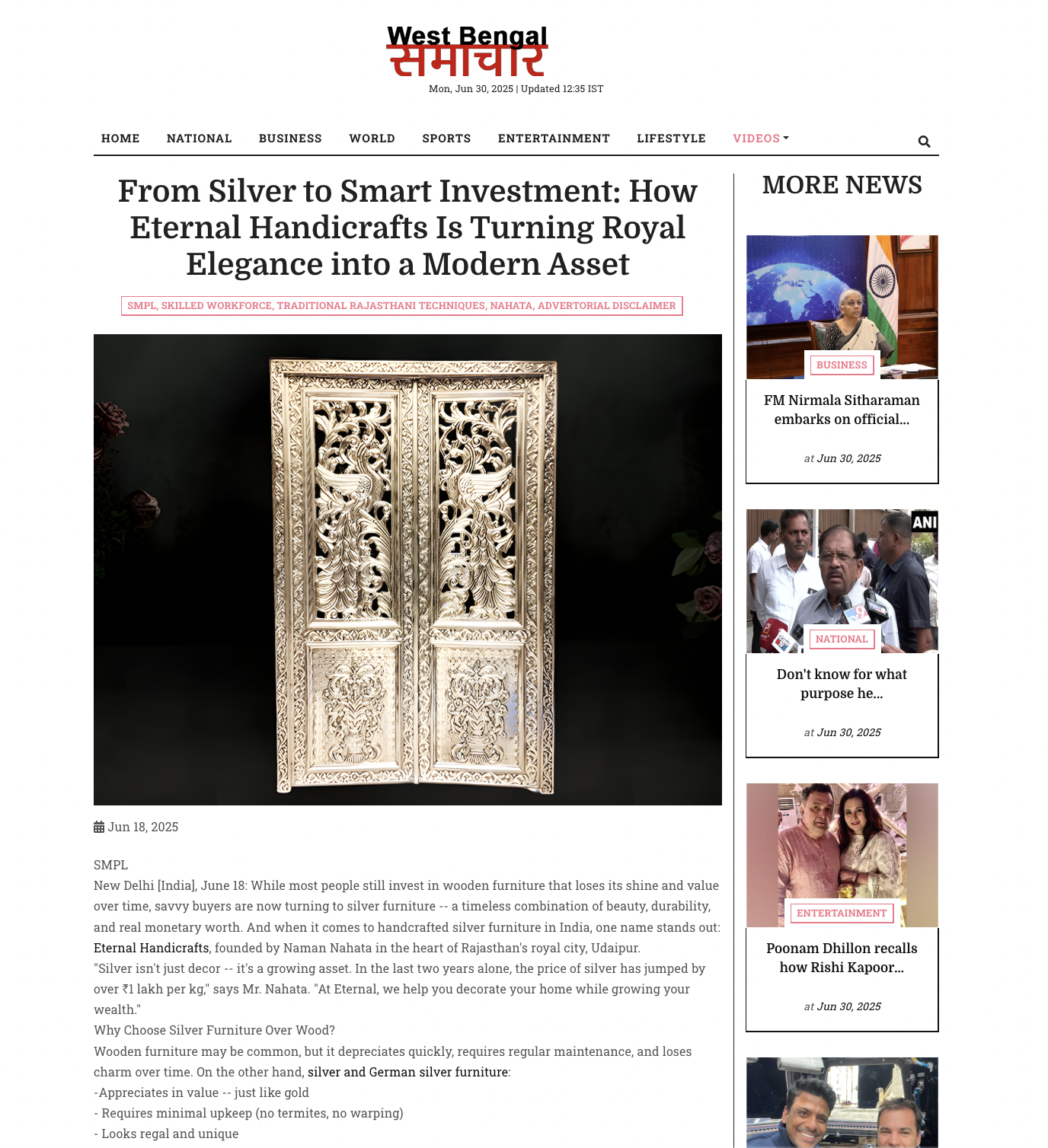 Article publish News | Eternal Handicrafts