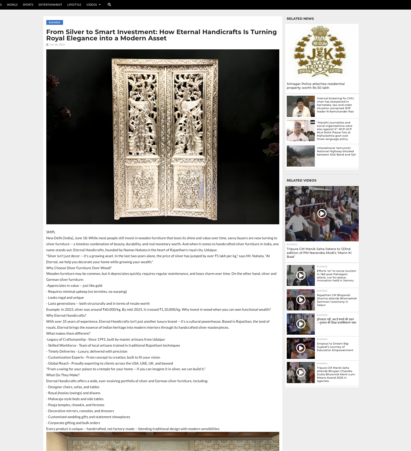 Article publish News | Eternal Handicrafts