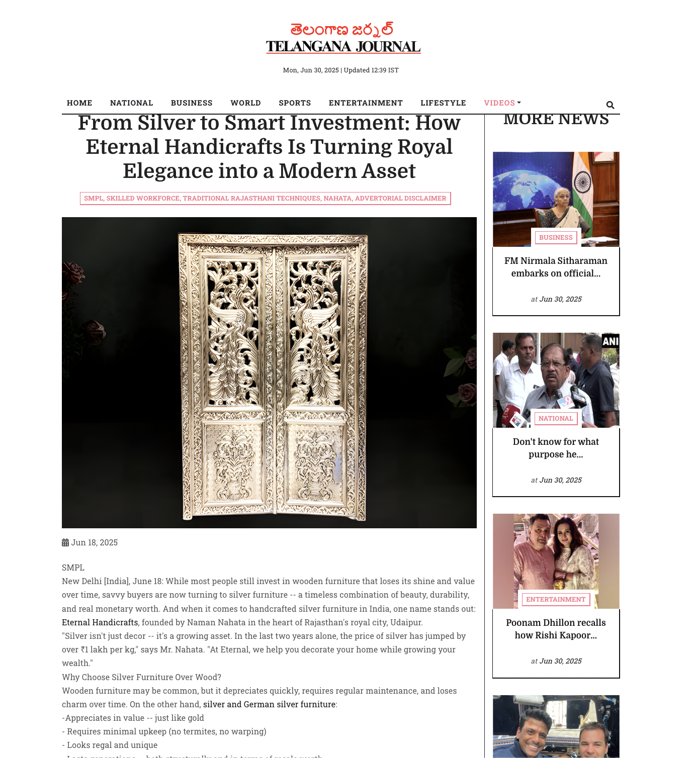 Article publish News | Eternal Handicrafts