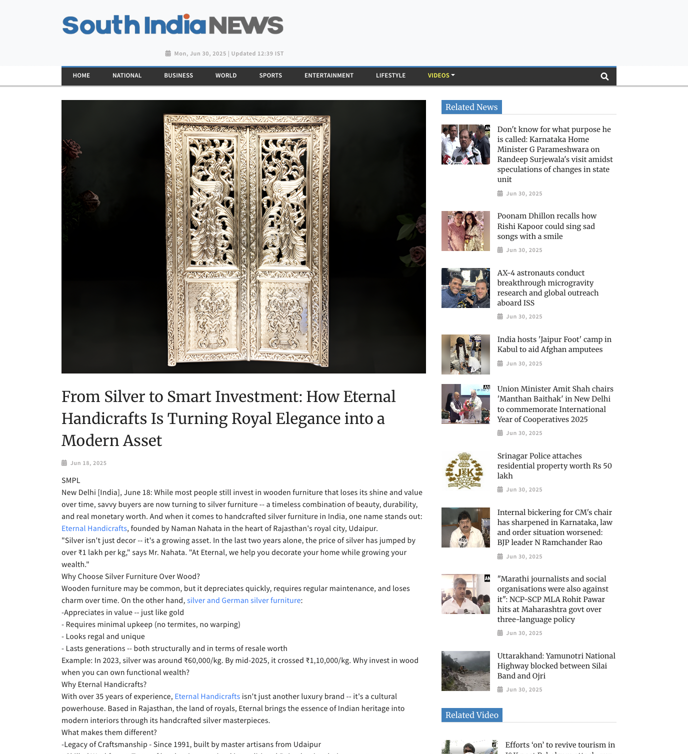 Article publish News | Eternal Handicrafts