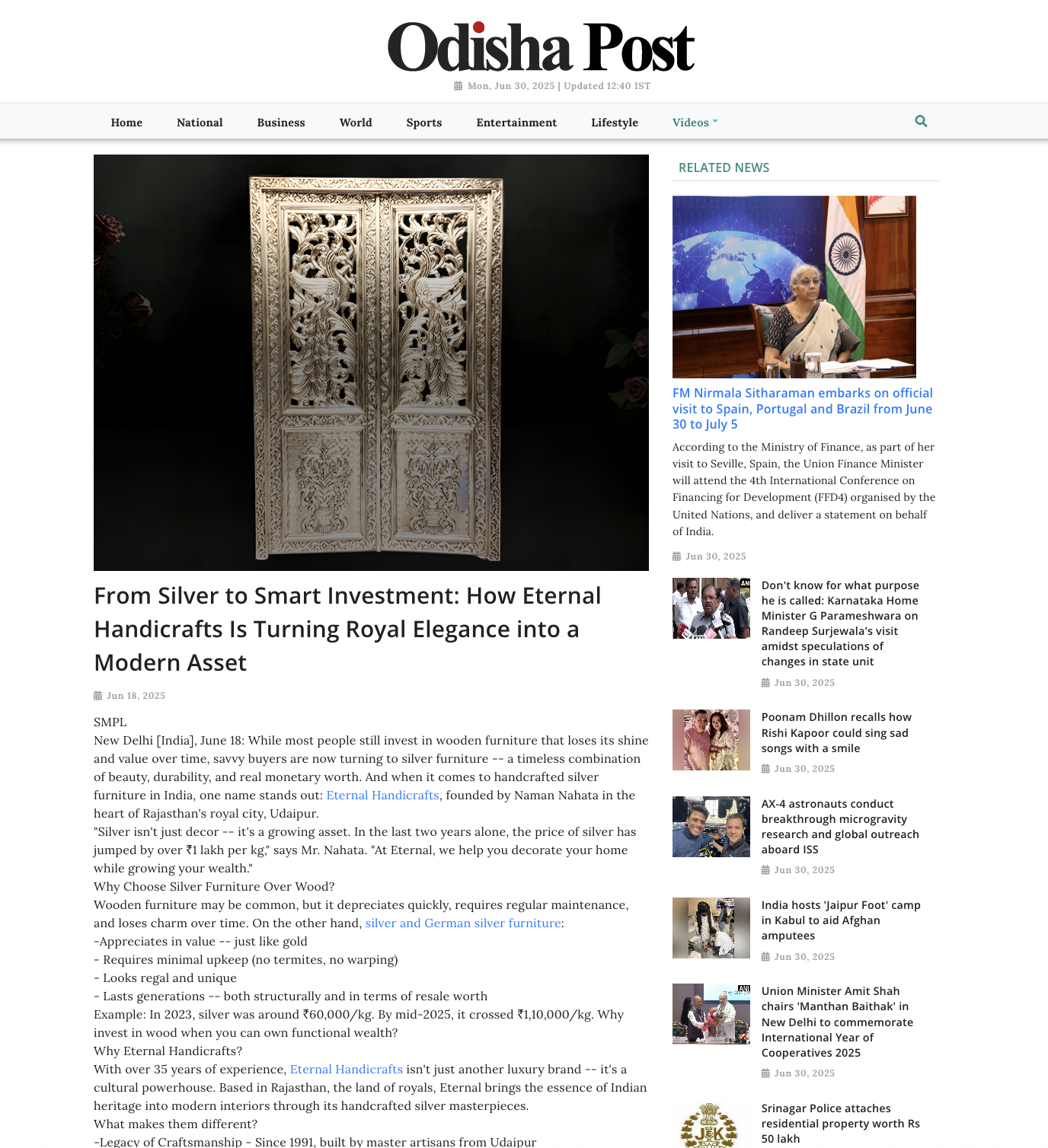 Article publish News | Eternal Handicrafts