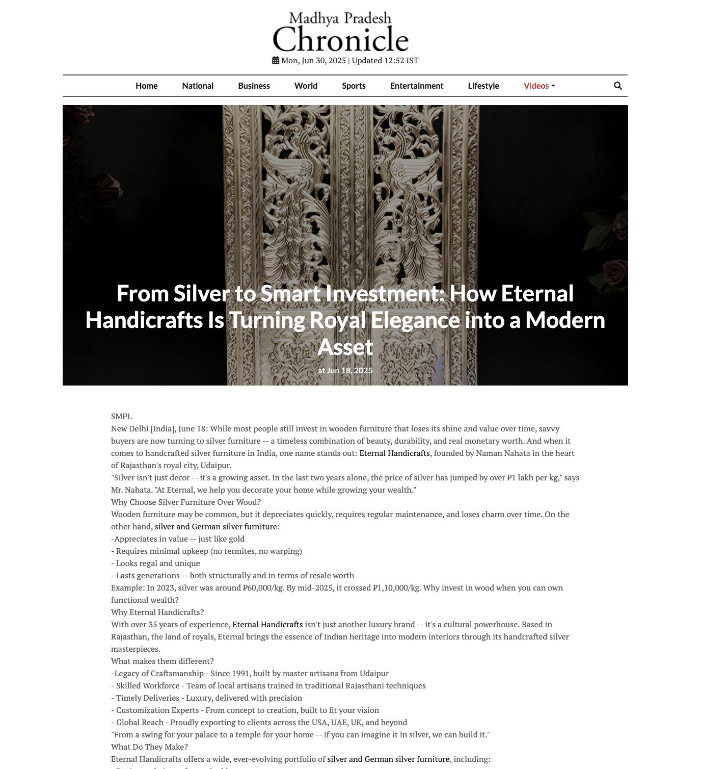 Article publish News | Eternal Handicrafts