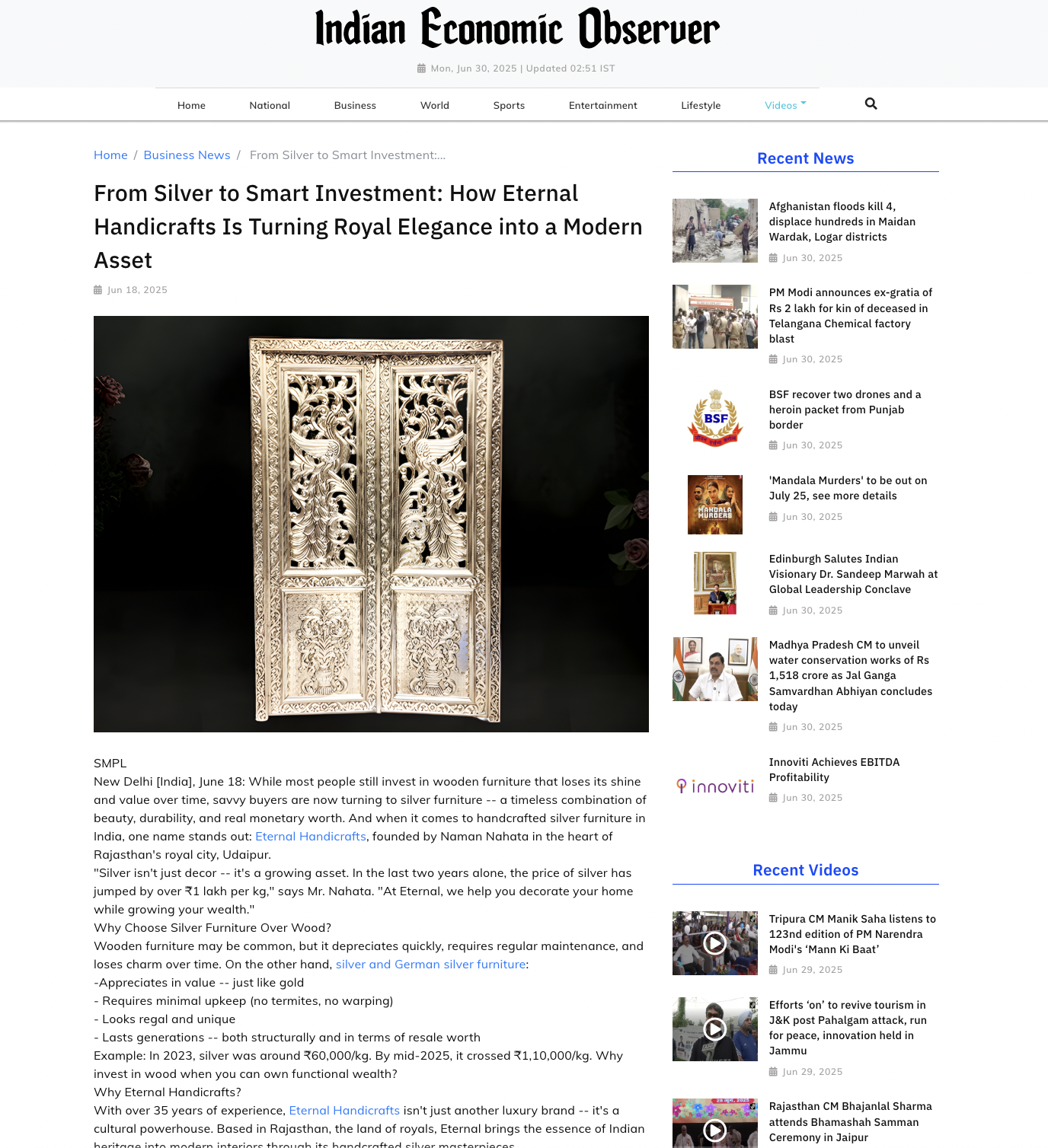 Article publish News | Eternal Handicrafts