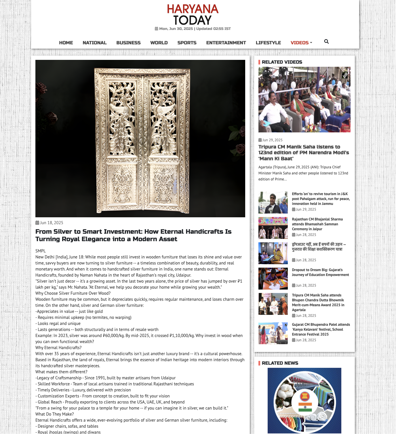 Article publish News | Eternal Handicrafts