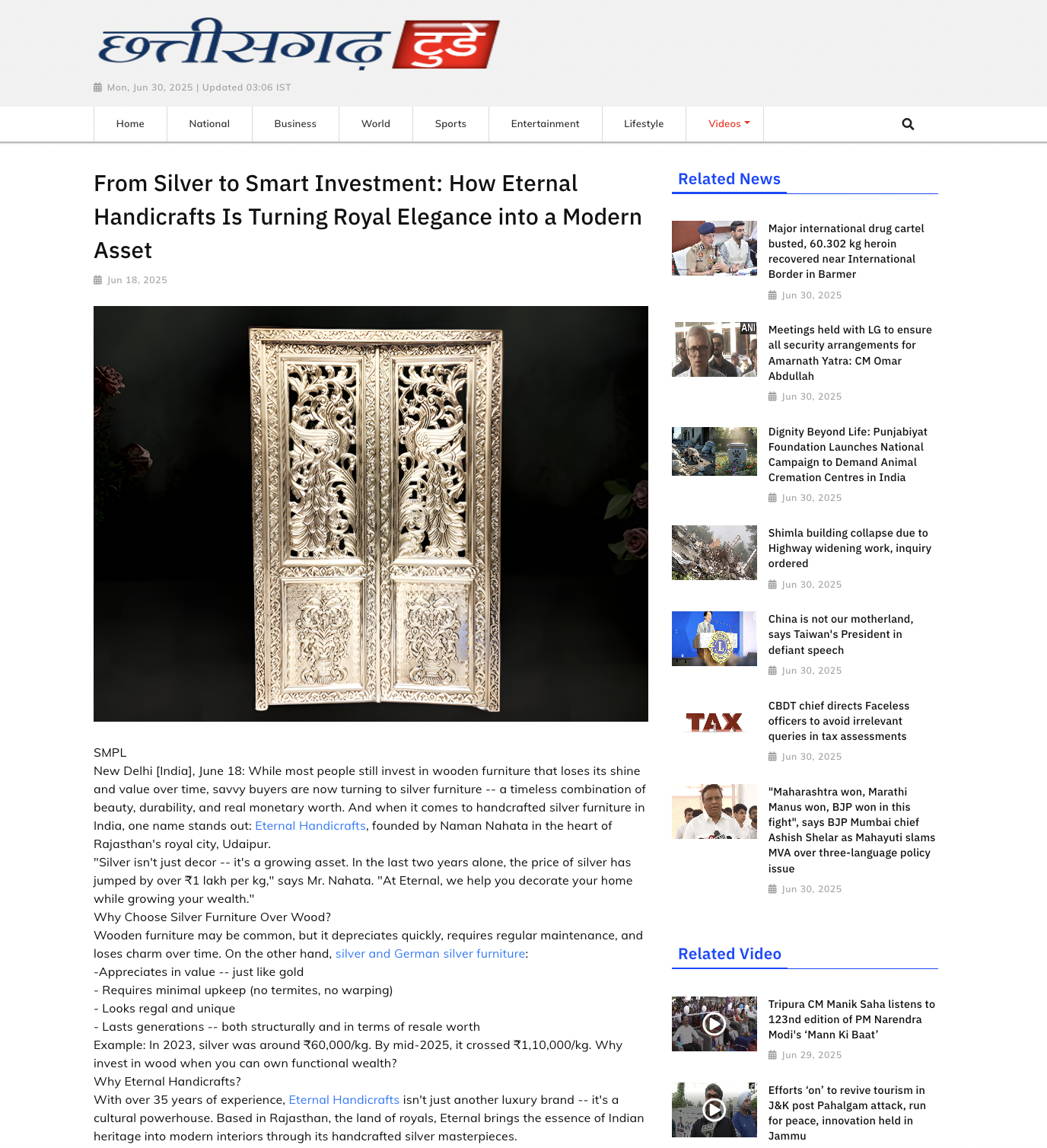 Article publish News | Eternal Handicrafts