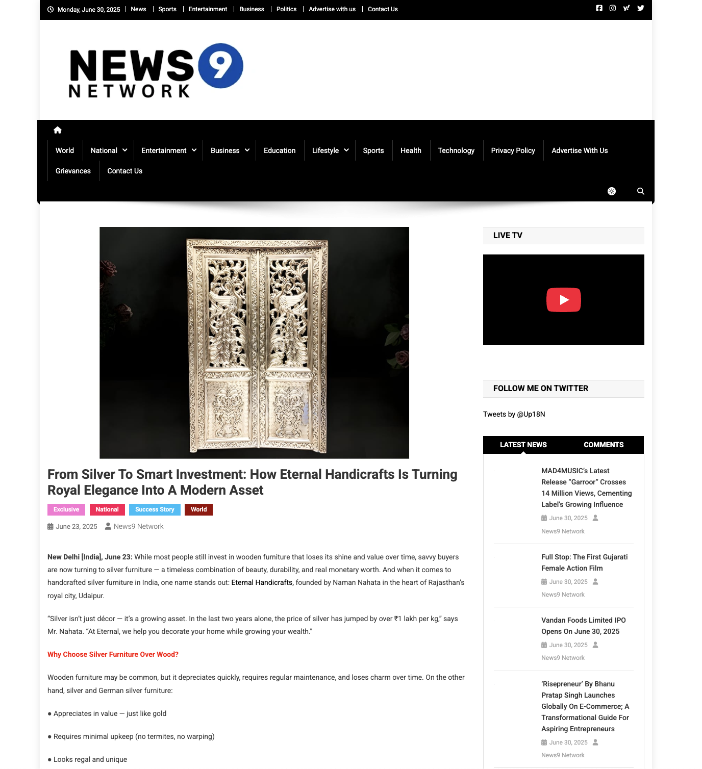 Article publish News | Eternal Handicrafts