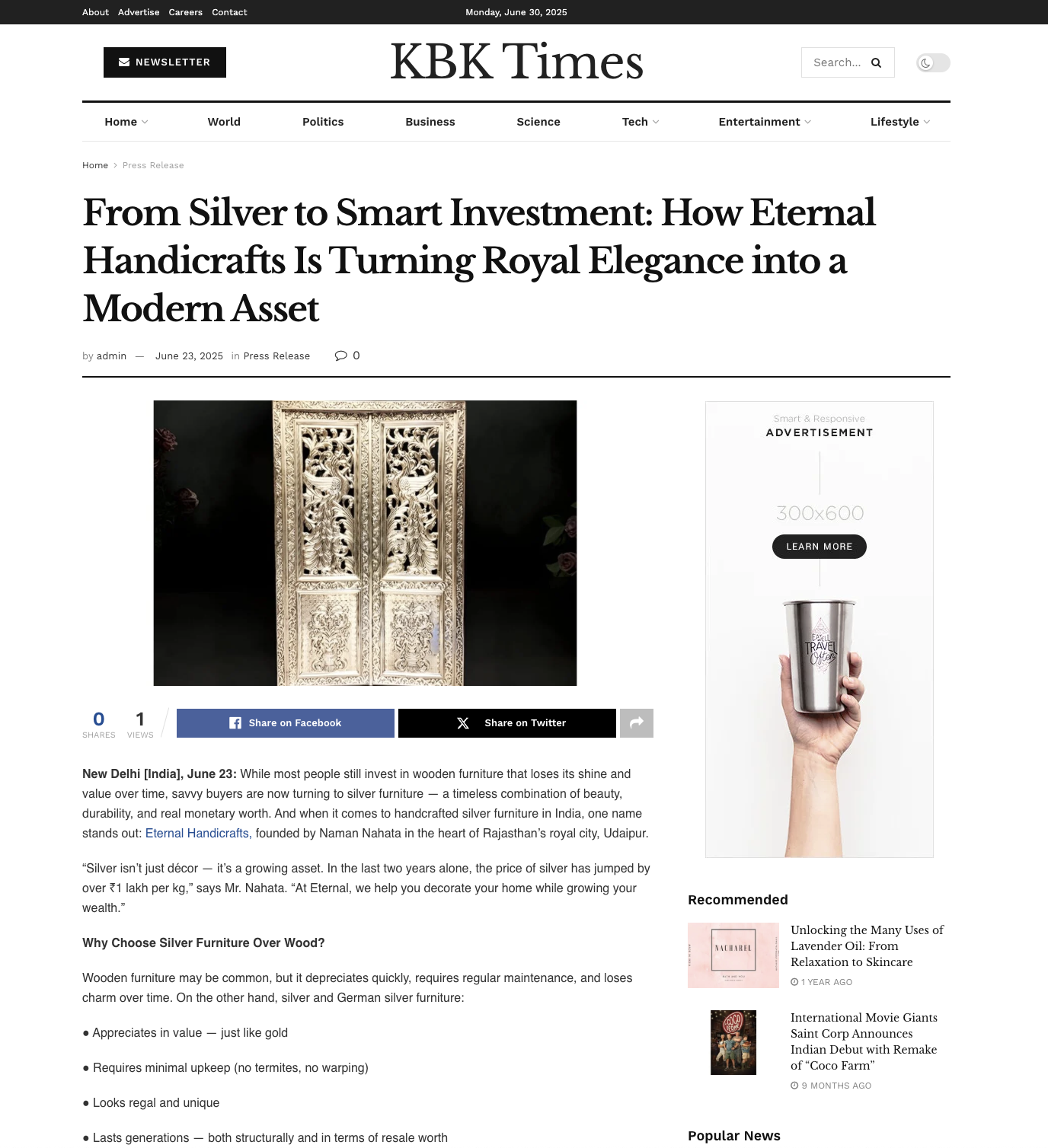 Article publish News | Eternal Handicrafts