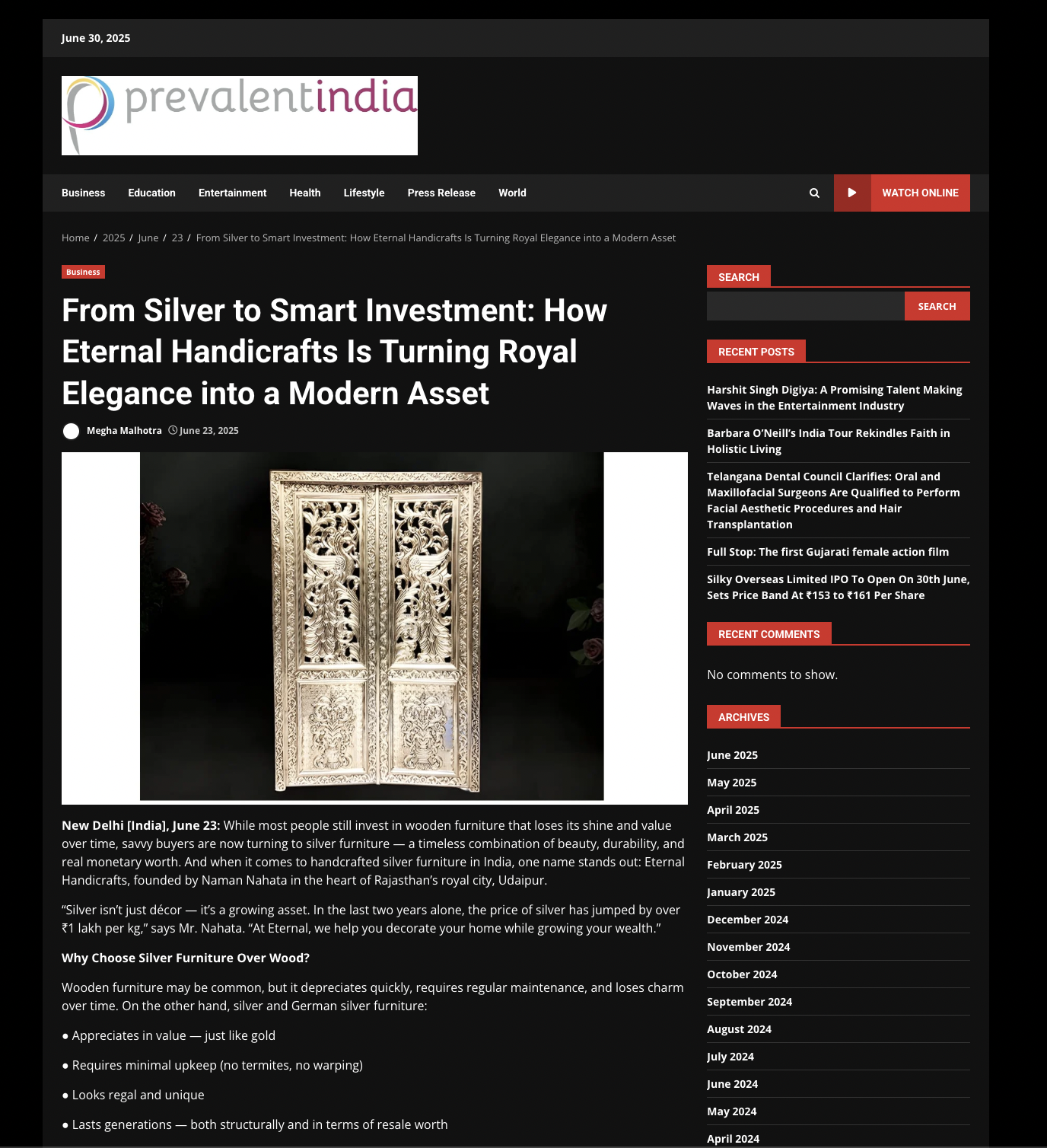 Article publish News | Eternal Handicrafts
