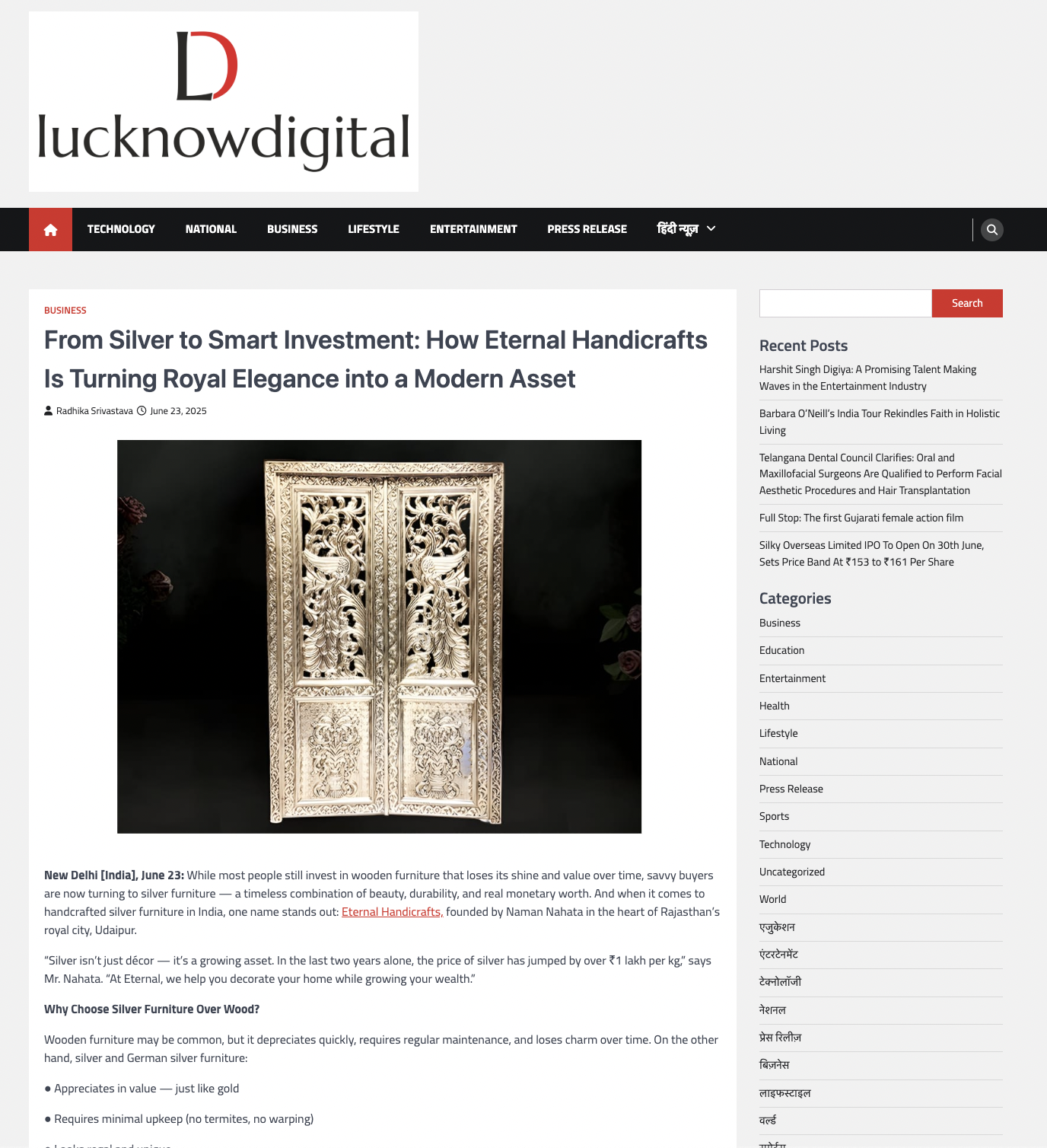 Article publish News | Eternal Handicrafts