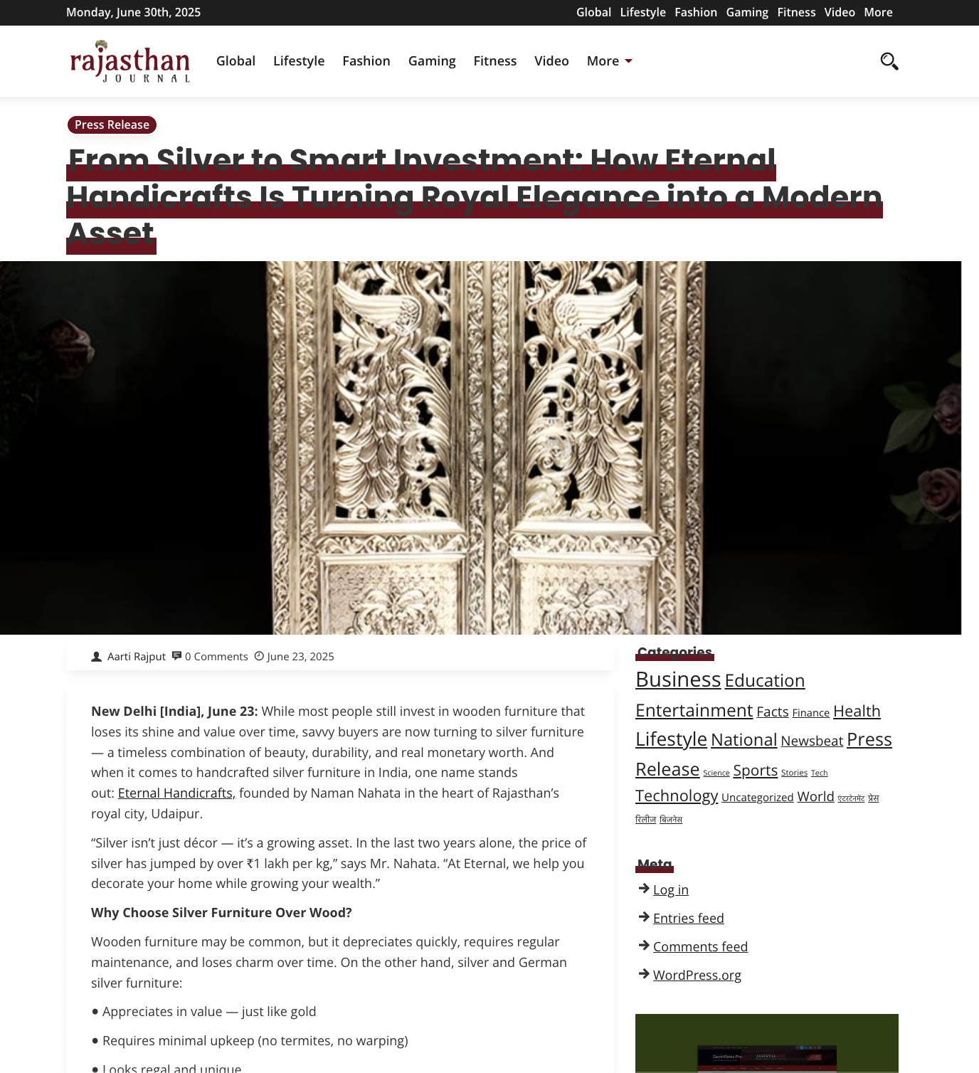 Article publish News | Eternal Handicrafts