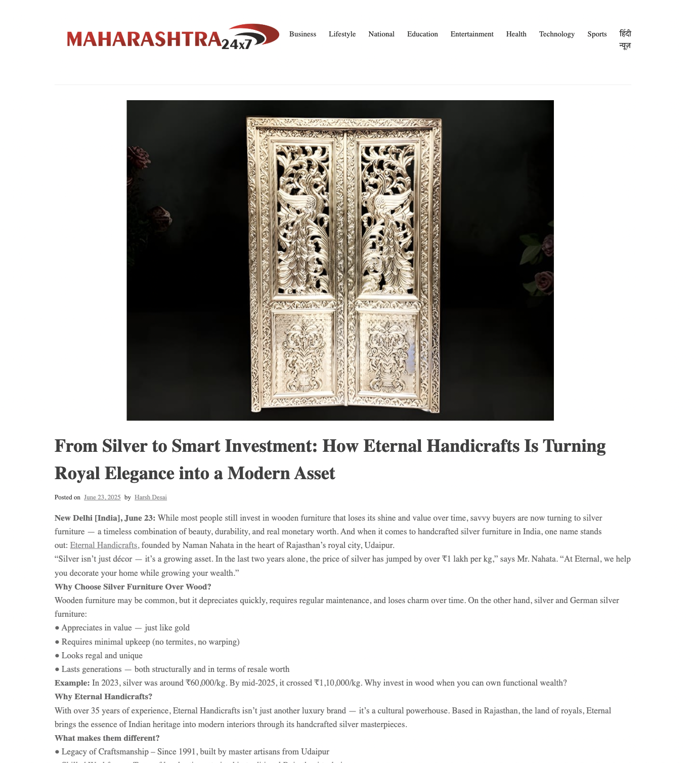 Article publish News | Eternal Handicrafts