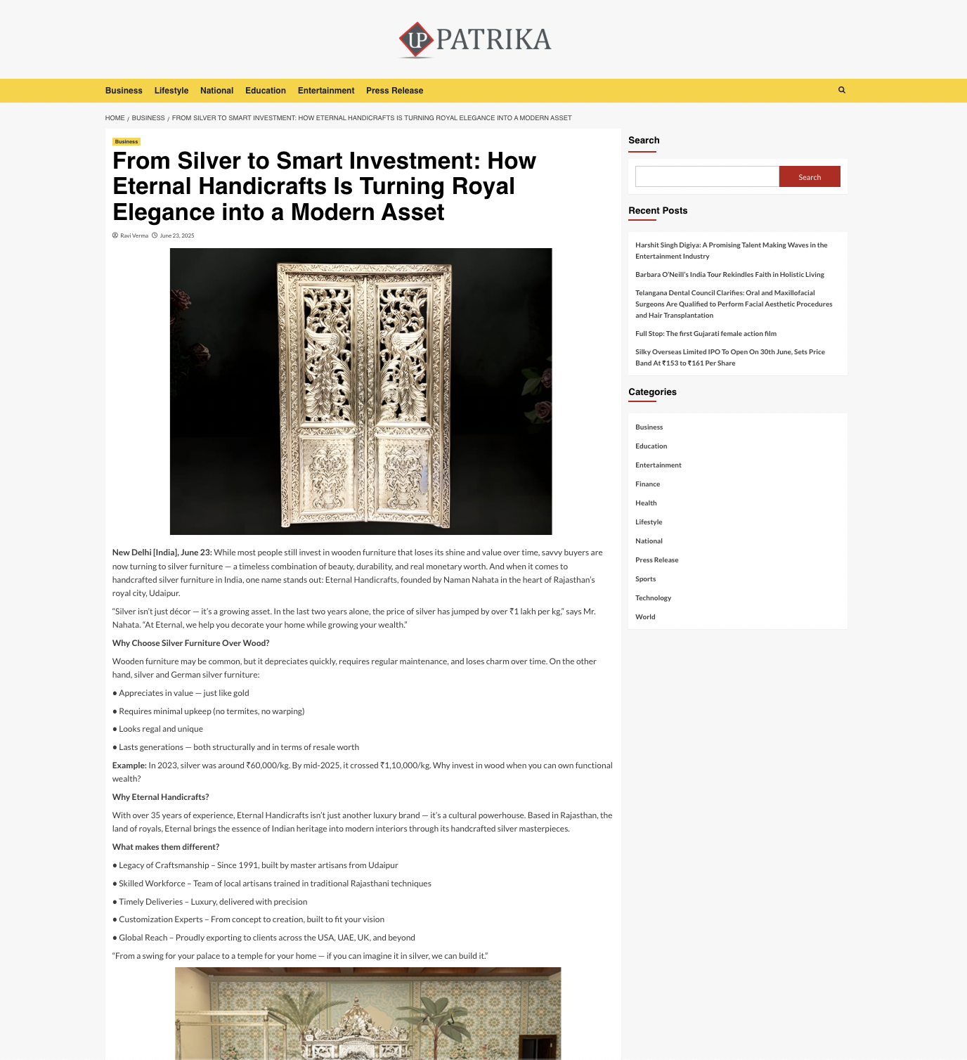 Article publish News | Eternal Handicrafts