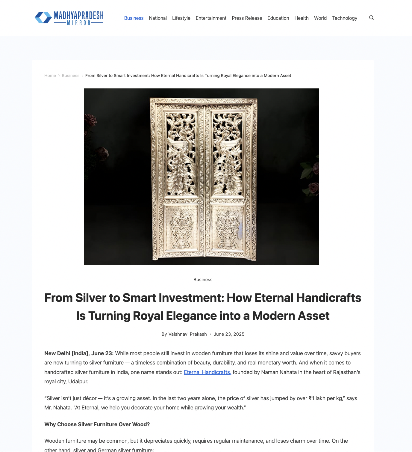 Article publish News | Eternal Handicrafts
