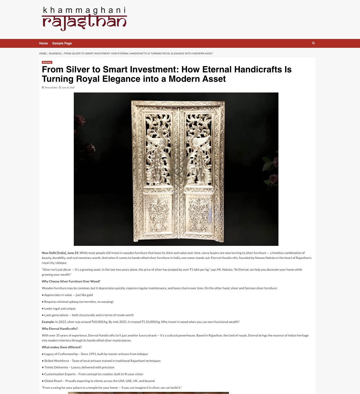 Article publish News | Eternal Handicrafts