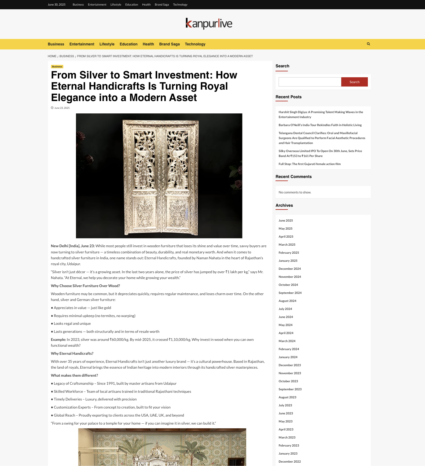 Article publish News | Eternal Handicrafts