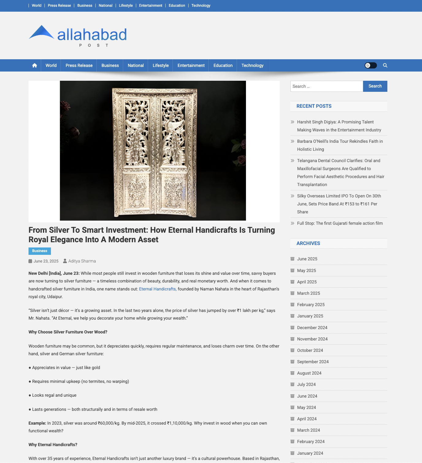 Article publish News | Eternal Handicrafts