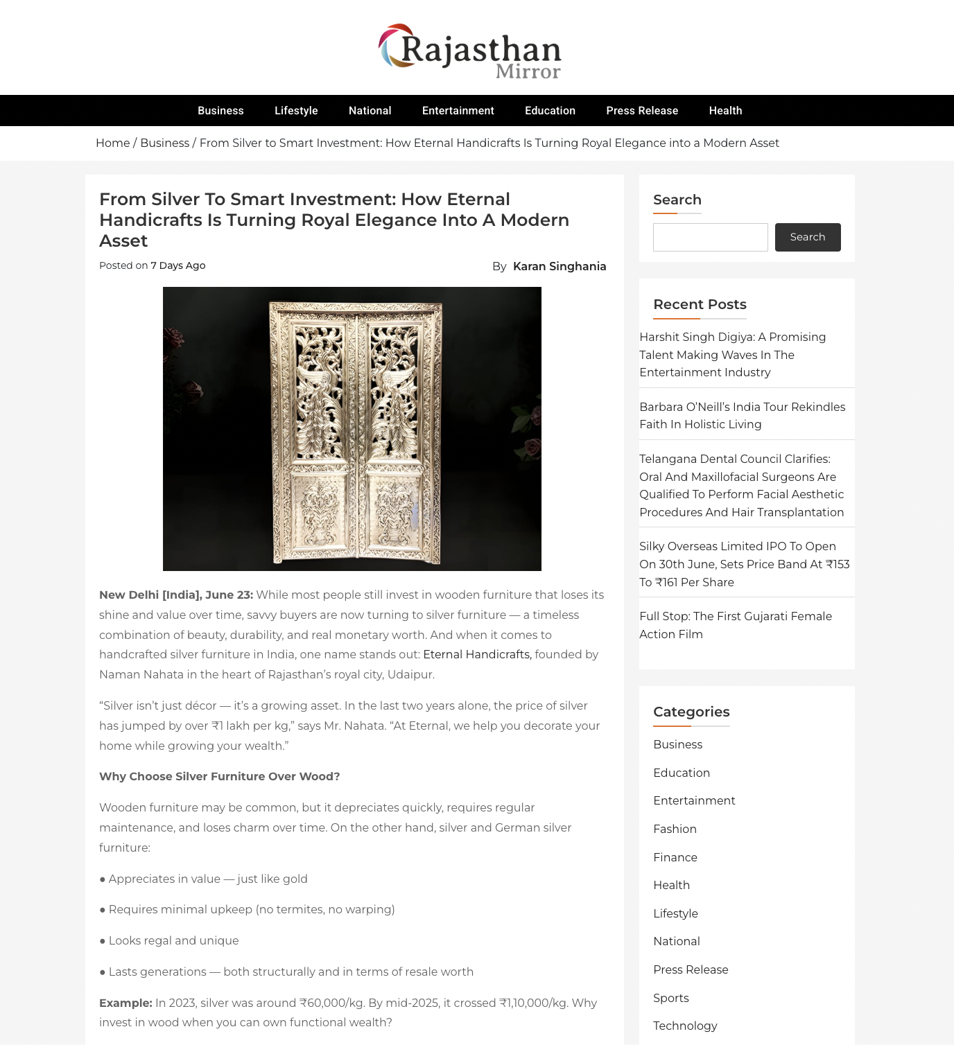 Article publish News | Eternal Handicrafts