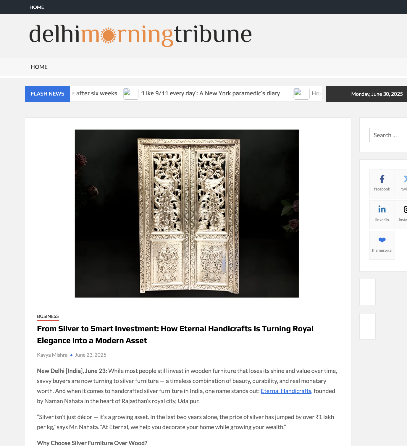 Article publish News | Eternal Handicrafts