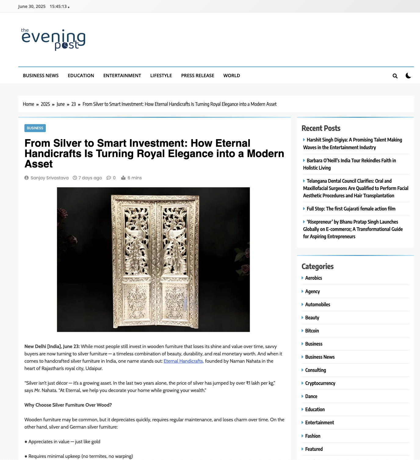 Article publish News | Eternal Handicrafts